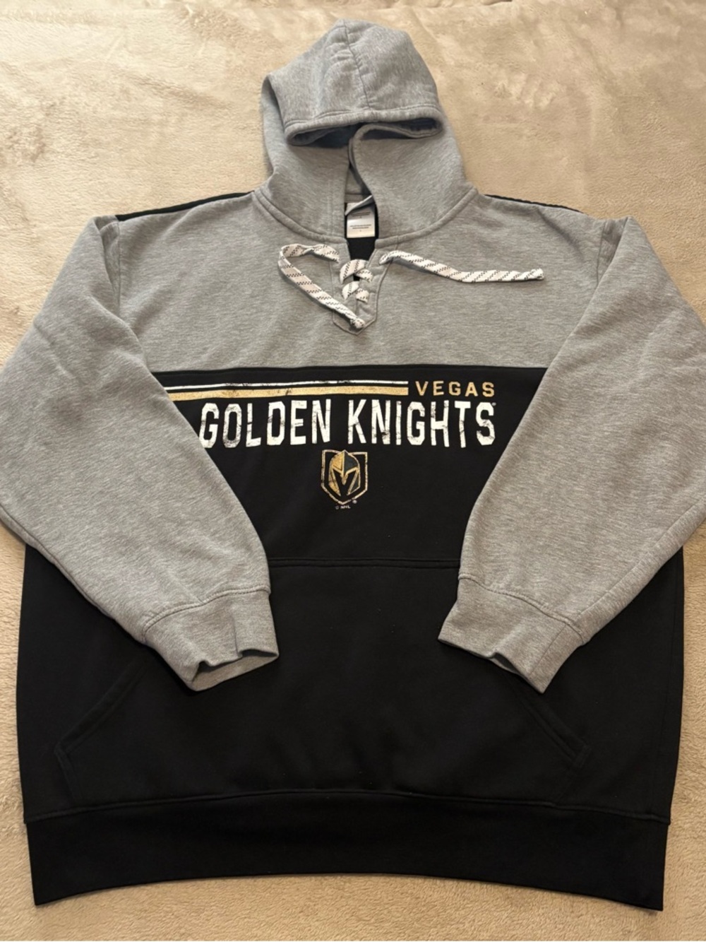 Official NHL Licensed Vegas Golden Knights Head Coach Lace‑Up Hoodie – Men’s L
